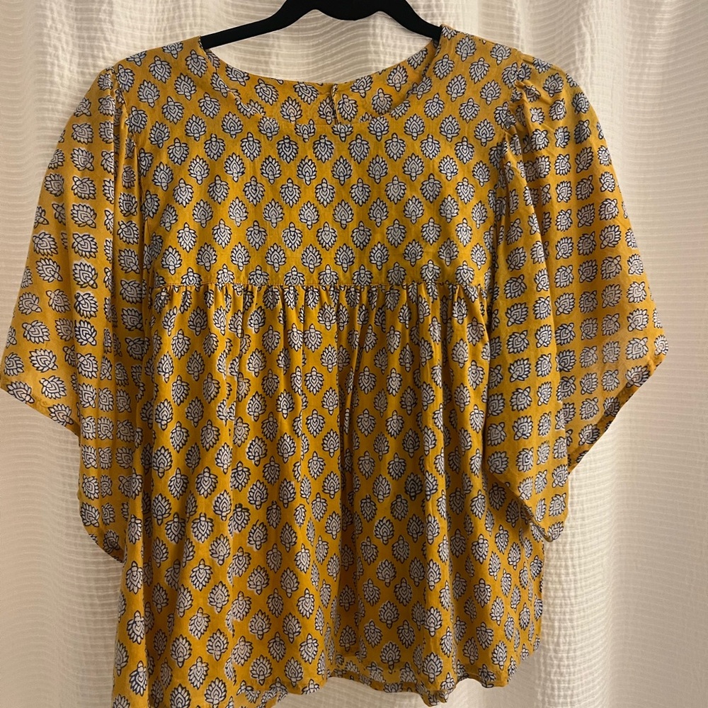 Emerson Fry Mustard Yellow Printed Peasant Blouse